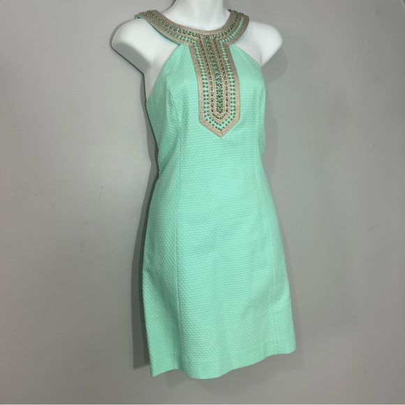 Lilly Pulitzer Mint Pastel Green Dress w/ Beaded Neckline size 2 Preppy Summer - Picture 4 of 12